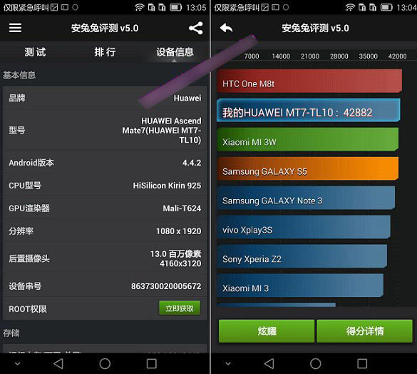 华为Mate7跑分多少?华为Mate7安兔兔跑分成绩图文介绍_手机资讯_手机学院_本站