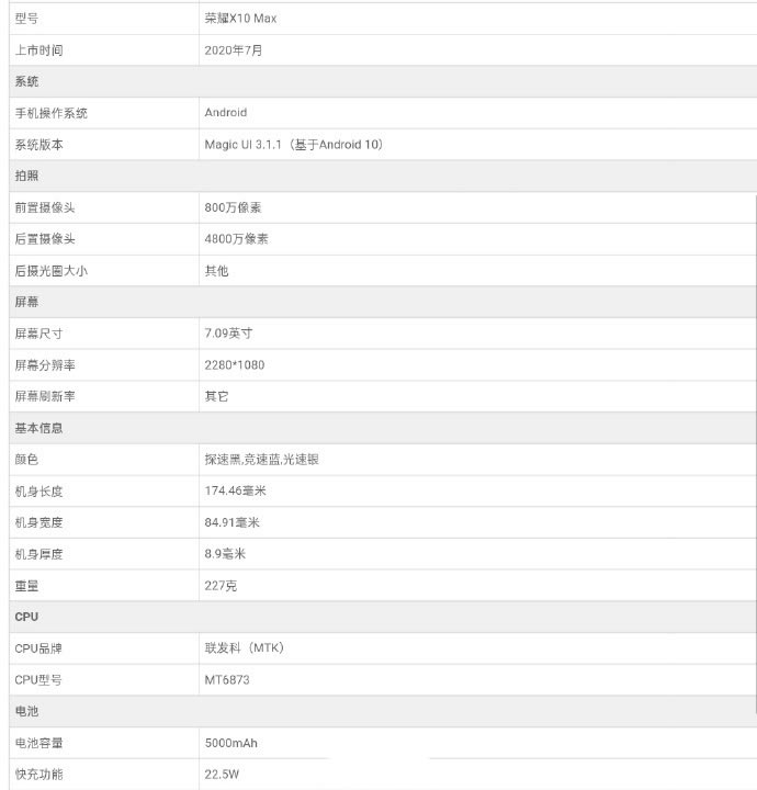 荣耀x10max最新消息 荣耀 X10 Max 详细参数曝光_安卓手机_手机学院_本站