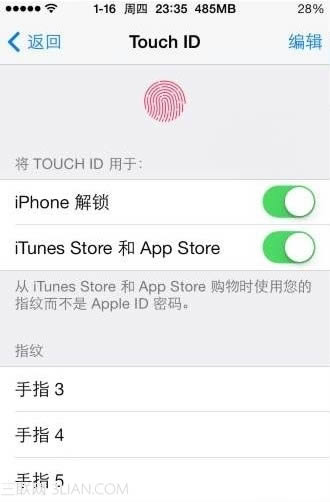 ƻIPhone5s鿴touch idʶĸָûü 