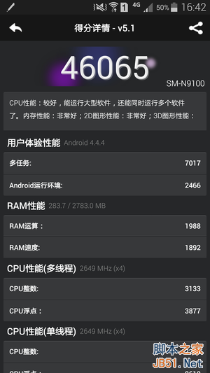 三星NOTE4跑分 三星NOTE4跑分