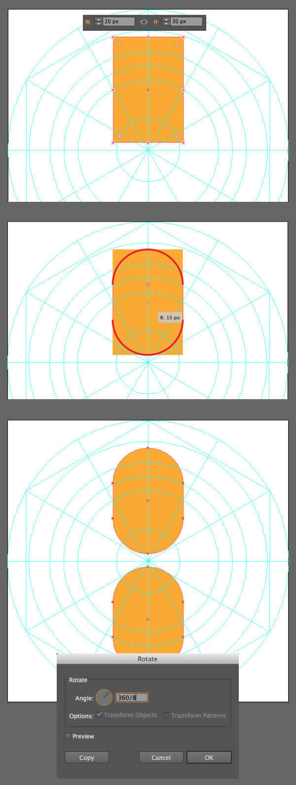 forming the petal from a rectangle