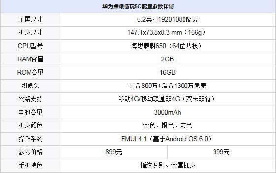 荣耀5c配置参数图